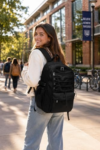 Black Backpack for Men Women, Lightweight Basic Bookbag for Teens Boys and Girls, Causal Daypack Travel Carry on Backpack fits 15.6 Inch Laptop - color: O-black