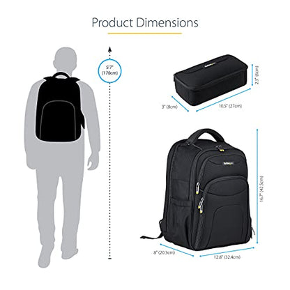 StarTech.com Unisex Backpack Ergonomic Computer Bag with Removable Accessory Case-Laptop/Tablet Pockets-Nylon, Black, 15.6" Professional IT Tech Work/Travel/Commute (NTBKBAG156) - size: 15.6"
