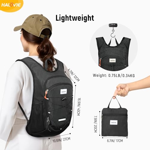 HALOVIE 15L Foldable Hiking Backpack Phone Pocket Lightweight Travel Daypack Shoulder with Chest Strap Small Packable Pack for Walking Women Men (Black) - color: Black
