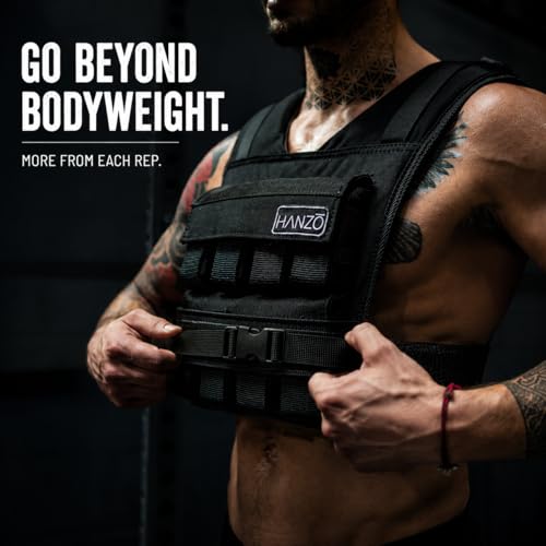 HANZO Weighted Vest for Men & Women 25lbs | 35lbs | 45lbs | 65lbs | Weight Vest With Removable Iron Weights, Adjustable Heavy Duty Weighted Workout Vest for Calisthenics & Fitness Training - size: 25 lbs