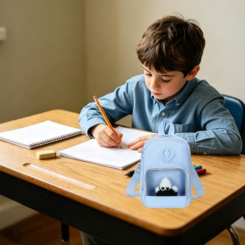 Large Capacity Kids Backpack Pencil Case Pen Bag with Clear Pocket, Cute Kawaii Pen Pouch Organizer with Adjustable Strap & Plush Doll Keychain for School Girls Boys (Blue) - color: Blue