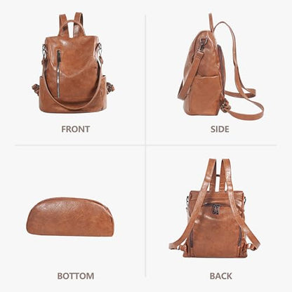 Women Backpack Purse PU Leather Anti-theft Casual Shoulder Bag Fashion Ladies Satchel Bags - color: Brown, size: Medium