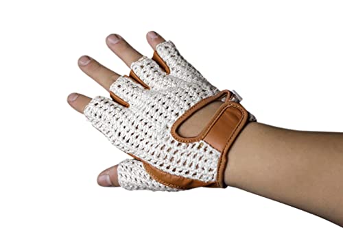 Retro Leather Crochet Cycling Gloves - Classic Tan - size: Medium