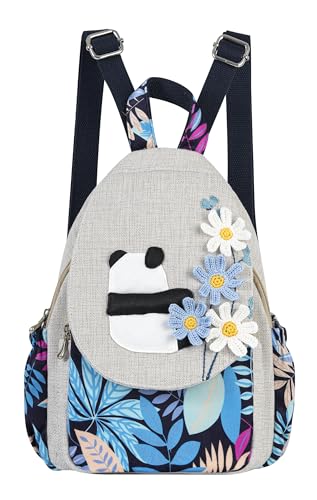 Small Canvas Backpack, Retro Boho Washed Hippie for Women Daily Commute (Panda Decorations) - color: Panda2