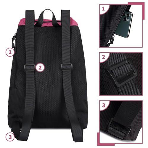 Lohol Large Mesh Drawstring Backpack with Shoe Bag, Durable Swimming String Sack with Handle for Sports Gym Yoga Beach Travel - color: Pink