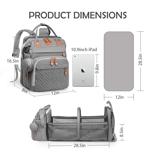 Diaper Bag Backpack with Changing Station, Waterproof for Travel, Gray - color: Grey
