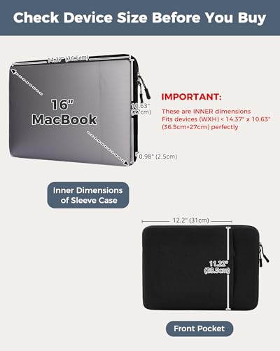ProCase Laptop Sleeve 16" for MacBook Pro 16 Inch M5M4/M3/M2/M1, Computer Case Also Compatible with 15.6-16" HP Dell ASUS Lenovo Acer Chromebook -Black - color: Black, size: 16-inch
