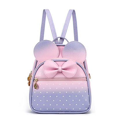 KL928 Girls Mini Backpack Bowknot Polka Dot Cute Small Daypacks Convertible Shoulder Bag Purse for Women - color: Pink#light Purple