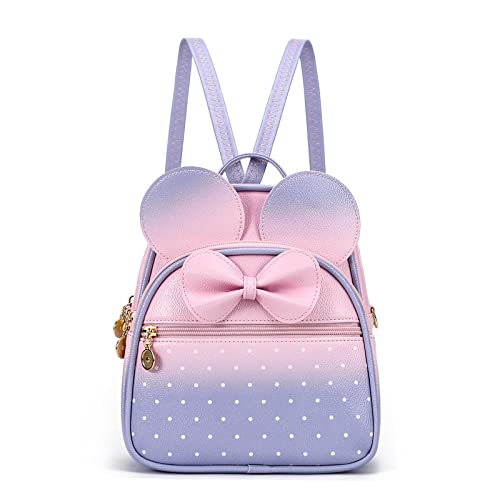 KL928 Girls Mini Backpack Bowknot Polka Dot Cute Small Daypacks Convertible Shoulder Bag Purse for Women - color: Pink#light Purple