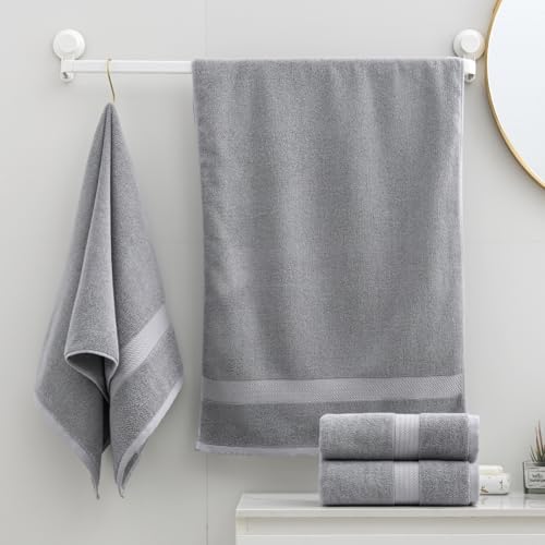 100% Cotton Hand Towel Set of 4, Oversized Ultra Soft Luxury Towels, Thick Plush, Absorbent Heavyweight, Guest Bath, Hotel, Spa, Home Bathroom, Shower,20" x 40" (Grey) - color: Grey