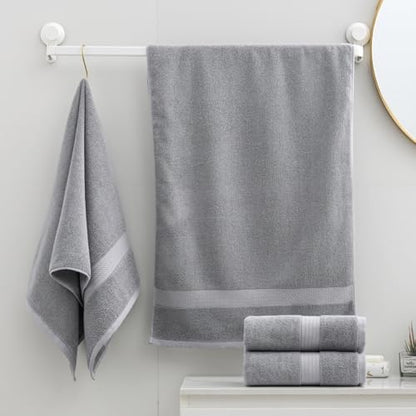 100% Cotton Hand Towel Set of 4, Oversized Ultra Soft Luxury Towels, Thick Plush, Absorbent Heavyweight, Guest Bath, Hotel, Spa, Home Bathroom, Shower,20" x 40" (Grey) - color: Grey