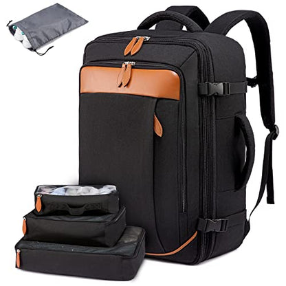 LOVEVOOK Carry on Backpack, 40L Travel Backpack for Women Men Airline Approved, Expandable Large Suitcase Backpacks With 4 Packing Cubes, Aer Travel Pack 3, Water Resistant Weekender Bag - color: All Black, size: Large