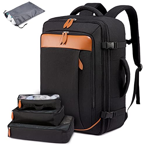 LOVEVOOK Carry on Backpack, 40L Travel Backpack for Women Men Airline Approved, Expandable Large Suitcase Backpacks With 4 Packing Cubes, Aer Travel Pack 3, Water Resistant Weekender Bag - color: All Black, size: Large