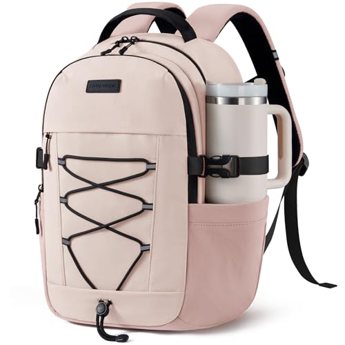LOVEVOOK School Backpack for Teen Girls, Large Capacity College Student Backpacks with Water Bottle Holder, Lightweight Casual Laptop Backpack Fits 15.6" Laptop, College, Trip, Work - color: Pink, size: 15.8 inch