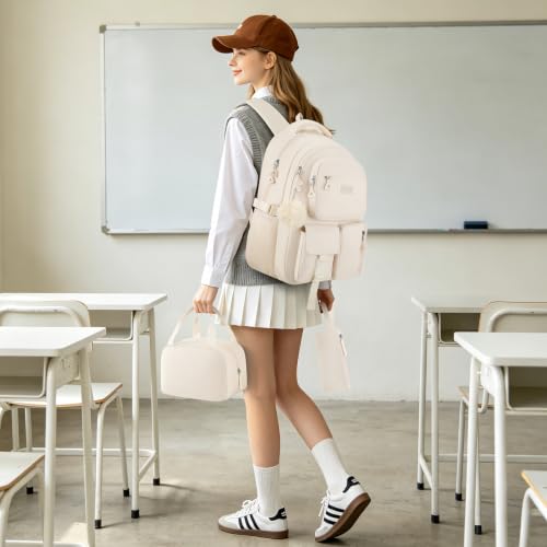kadilong Pack of Student Laptop Backpack for College Teen Girls,Middle High School Back Pack Women Bookbag Knapsack Mochila Escolar para Niñas - color: 3 Pack-beige, size: 15,6 inch