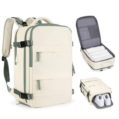 coofay Large Travel Backpack For Women Men Airline Approved Carry On Backpack Flight Approved Waterproof Sports Luggage Backpack Casual Daypack Hiking Backpack - color: A-beige With Green, size: Large