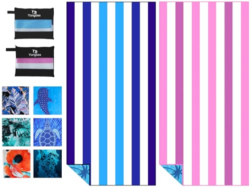 Yongoes 2 Pack Microfiber Lightweight Thin Beach Towel Sand Free Quick Dry Super Absorbent Large Towels for Swimming Pool Yoga Gym Travel Vacation Beach Accessories Essentials Stripes - color: 2 Pack Blue Pink Multi