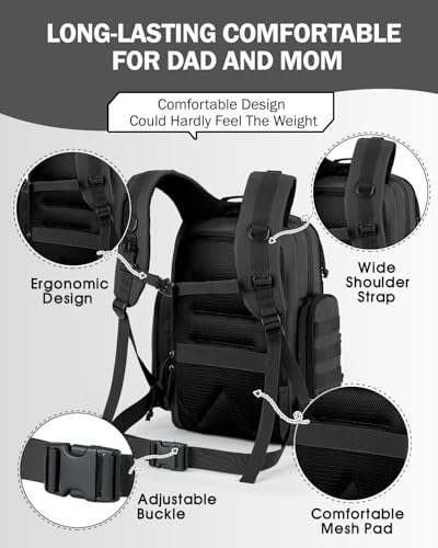 MIRACOL Diaper Bag Tactical for Dad: 40L Rugged Military-Style Dad Baby Backpack with 16+ Pockets - Water-Resistant 900D Fabric & MOLLE for Organized Travel Gear - color: Black