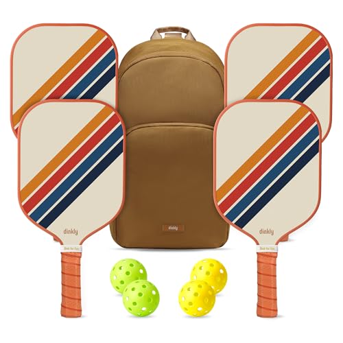 Pickleball Paddles Set of 2/4- USAPA Approved Graphite/Fiberglass Pickleball Racket, 2 Pickleball Rackets, 4 Balls and 1 Portable Carry Bag, Aesthetic Pickle Ball Set for Men Women Beginners - color: 4 Retro Twill | Khaki | Graphite