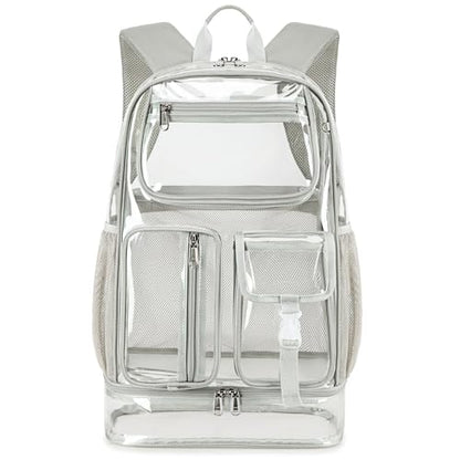 Cusangel Heavy Duty Clear Backpack,16.5 x12 x5inch TPU Large Capacity See Through Backpack for Sport Events,Travel (Upgrad Grey-XL) - color: Upgrad Grey-xl