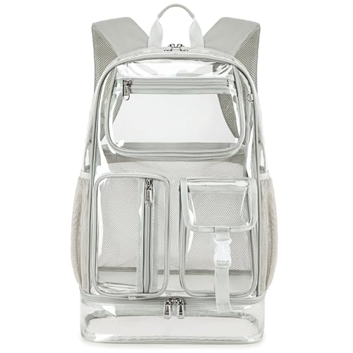 Cusangel Heavy Duty Clear Backpack,16.5 x12 x5inch TPU Large Capacity See Through Backpack for Sport Events,Travel (Upgrad Grey-XL) - color: Upgrad Grey-xl