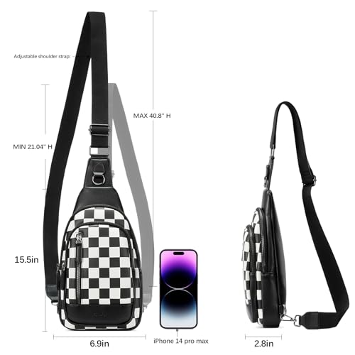 CLUCI Crossbody Bags for Women Men,Leather Sling Bag Cross Body Backpack for Woman Gifts for Women Birthday Unique - color: 0-1 Black and White Chessboard