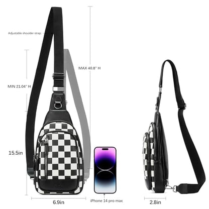 CLUCI Crossbody Bags for Women Men,Leather Sling Bag Cross Body Backpack for Woman Gifts for Women Birthday Unique - color: 0-1 Black and White Chessboard