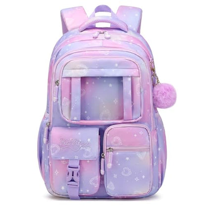 PIG PIG GIRL Kids Backpack for Girls - School Bags for Middle School Students - Book Bag for Elementary Primary - Kawaii Ita Backpack - Purple - color: Purple