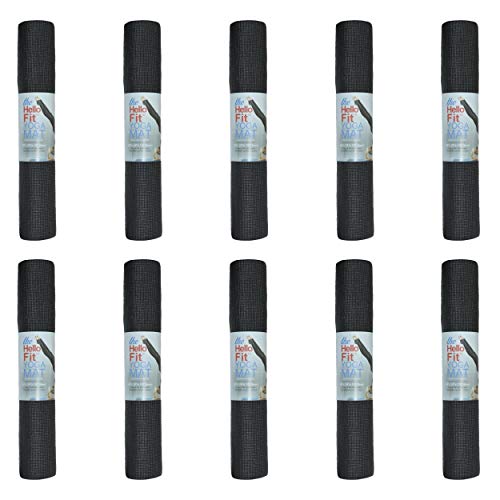 10-Pack Yoga Mat, 68" x 24" Non Slip Exercise Mat, 4mm Thick Gym Mat for Fitness and Stretching, Bulk Non Toxic Yoga Mats for Schools and Studios - color: Black
