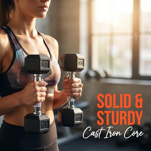 5-550 lb Rubber Hex Dumbbell Set, Heavy-Duty Free Weights for Home Gym Strength Training, Muscle Building & Full Body Workouts, No Rack Included - size: 75 lb, Pair