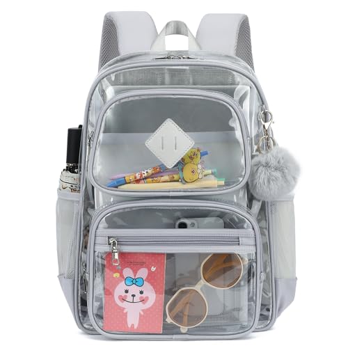 Heavy Duty Clear Backpack for Girls Boys Transparent School Bookbag Kids Durable PVC See Through Backpack-Grey - color: Grey