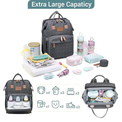 JOLLITO Diaper Bag Backpack with Changing Station Large Capacity Multifunction Baby Bags for Boy Girl Travel For Moms Dads Baby Registry Search Essentials Shower Gifτs Gray - color: Grey
