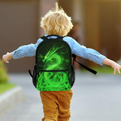 Miaoquhe Green Dragon Backpack Cool Animal Bookbag for Kids Teens Girls Boys Back to School Green Dragon Back pack for School Office Travel Hiking Laptop Computer Casual Daypack - color: Dragon-green