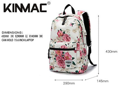 Kinmac Peony Pattern 15 inch Waterproof Laptop Travel Outdoor Backpack With USB Charging Port For 13 inch 14 inch and 15.6 inch Laptop - color: Peony