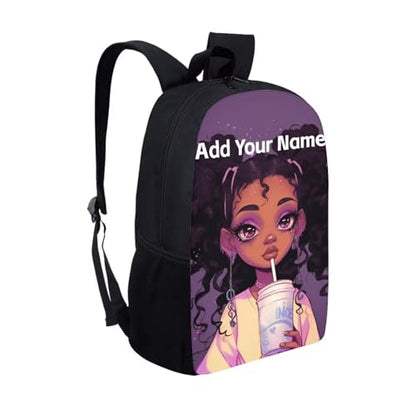 Afro Black Backpack School Kids Girls Name Custom Kids Bookbag Ages 4-6/3-5 Magic Personalized Book Bag for Student School Bag Elementary/Kindergarten - color: African Black Girl-2