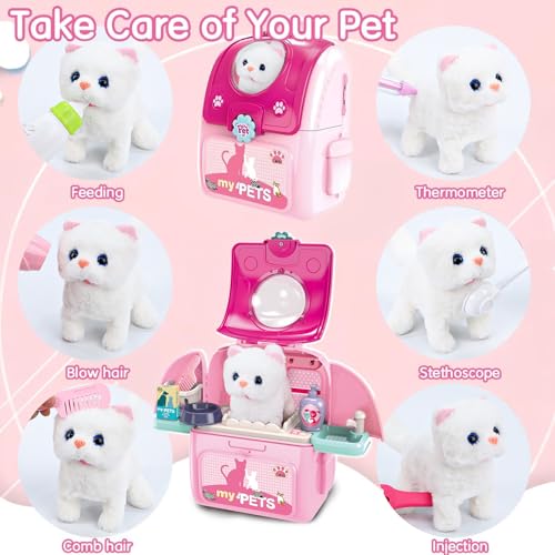 Pet Cat Carrier Backpack Toy, MAGIC4U 23PCS Pet Care Play Set,Vet Clinic and Doctor Kit for Kids, Veterinarian Pretend Play Set for Girls Ages 3-6 Pink - style: Pink