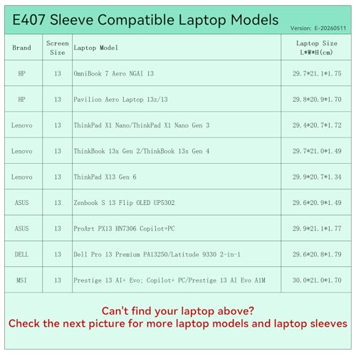 Smatree Elite Laptop Sleeve for 13 inch HP OmniBook 7/Pavilion Aero 13, Lenovo ThinkPad X1 Nano/ThinkBook, ASUS Zenbook/ProArt, DELL Latitude, MSI Prestige, Protective Laptop Case with Pocket(E407) - size: 13 inch/E407/Size: 31.2*21.7cm