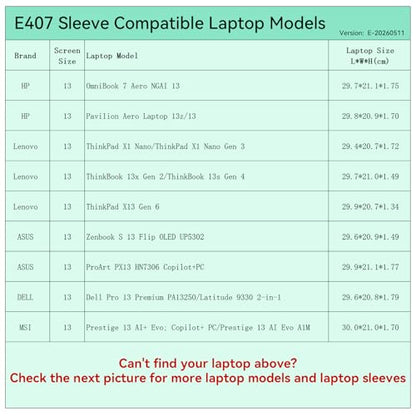 Smatree Elite Laptop Sleeve for 13 inch HP OmniBook 7/Pavilion Aero 13, Lenovo ThinkPad X1 Nano/ThinkBook, ASUS Zenbook/ProArt, DELL Latitude, MSI Prestige, Protective Laptop Case with Pocket(E407) - size: 13 inch/E407/Size: 31.2*21.7cm