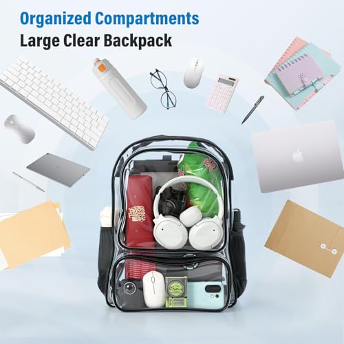Heavy Duty Clear Backpack,18.5 inch Extra Large Clear Backpacks with Durable 0.5mm PVC,See Through Bookbag for Travel, Security,Work