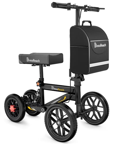 BlessReach Deluxe Medical Scooter Double Handbrake, All Terrain Steerable Knee Scooter Crutch Alternative, for Adults Injured Ankle & Foot Recovery in Blacks - color: Blacks