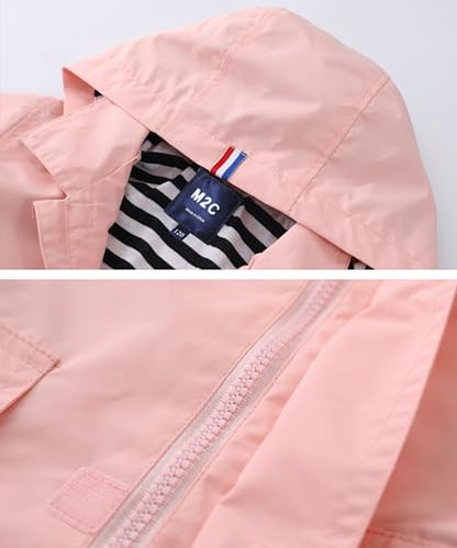 M2C Boys Girls Hooded Cotton Lined Rain Jacket Light Windbreaker - color: Baby Pink, size: 3T