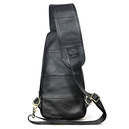 Le'aokuu Men Fashion Casual Tea Designer Travel Hiking Crossbody Chest Sling Bag Rig One Shoulder Strap Bag Men Leather 8015 | Fashion - color: X Black