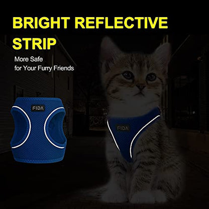 Fida Comfy Dog Harness with Leash, Cat Vest Harness Escape Proof, Breathable Lightweight Soft Mesh, Adjustable Reflective Step-in Harness for Puppy Toy Breeds & Extra-Small Pet (XXS, Blue) - color: Blue, size: XXS (Neck:11.4"-12.2"; Girth:12.6"-14.2")