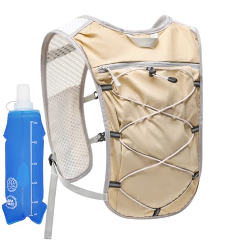 Hydration Backpack Lightweight Running Vest for Women Men with 500ml Soft Flask Hiking Daypack - color: Khaki+500ml Soft Flask