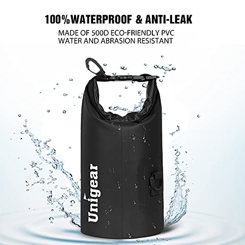 Unigear Dry Bag Waterproof, 2L/5L/10L/20L/30L/40L Floating and Lightweight Bags for Kayaking, Boating, Fishing, Swimming and Camping with Waterproof Phone Case - color: Black, size: 2L