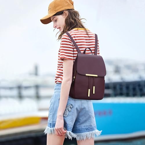 KKXIU Trendy Leather Backpack Purse for Women and Ladies Shoulder Travel Daypacks Bags (A-Wine) - color: A-wine, style: Backpack