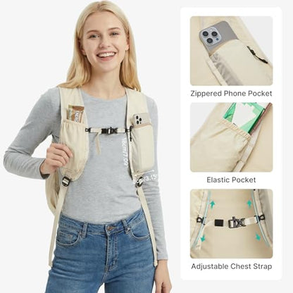 G4Free 20L Hiking Backpack Lightweight Daypack with Phone Pocket Small Packable Foldable Hiking Bag for Women Men, Green+Beige - color: Green+beige