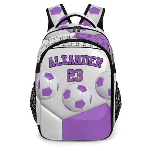 Personalized Name 16.5 Backcpack Sport Ball Athlete Player Soccer Purple Toddler Backpack for School Gym Girls Boys Elementary Kids Backpack - color: Purple