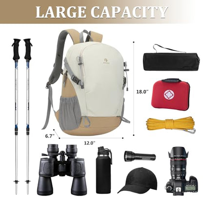 Hiking Backpack for Men Women, 25L Lightweight Travel Backpack Camping Daypack for Outdoors - color: White & Brown