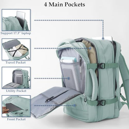 Travel Backpack, Expandable Large Capacity Business Work, Water Repellent Carry On Daypack with USB Charging Port, Fit 17 Inch Laptop, Bag for Men and Women,Mint Green - color: Mint Green